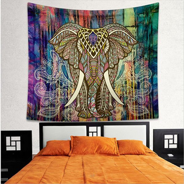 Elephant Printed Bohemian Square Tapestry Yoga Mat Fashion Towel Beach Towel Shawl Landscape Wall Tapestry 130 150cm Bedroom Decorations Modern