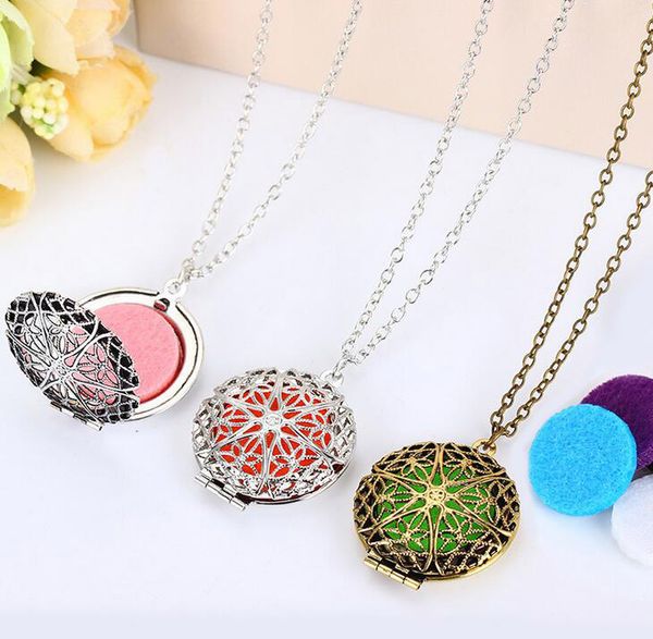 

10pcs vintage opening locket pendant necklace copper hollow flowers essential oil diffuser necklaces aromatherapy pendant 2016 diy necklaces, Silver