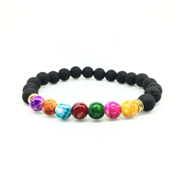 

new natural lava rock stone yoga bracelet colorful 7 chakra beads bracelets elastic energy jewelry ing, Black