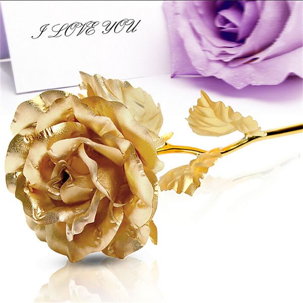 

wholesale- 24cm handcrafted handmade 24k gold foil rose flower dipped long stem lovers wedding gift random color