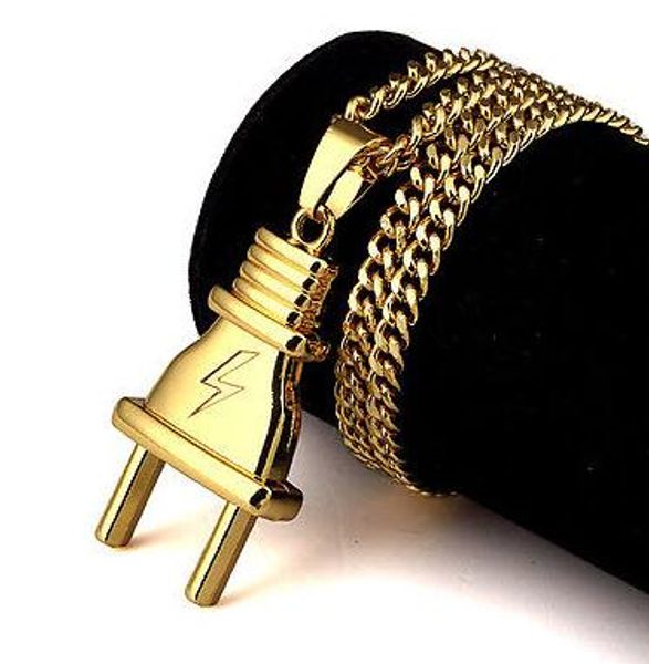 18K Crânio do diamante ouro Hip Hop pingente NecklaceHip Homens Hop 's Colar plugue pendente de colar de ouro acessórios de moda jóias