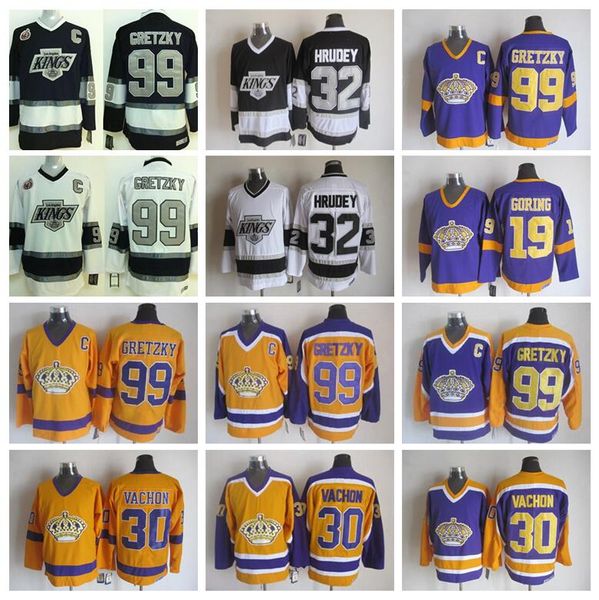 

los angeles kings 99 jerseys уэйна гретцки 30 рогатьен вачон 19 бутч геринг 32 келли хрудей скк хоккей джерси, Black;red