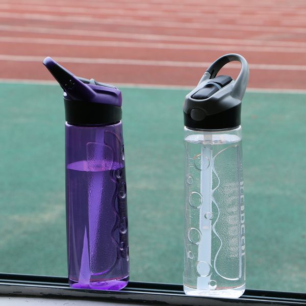 

750ml sports water bottle with straw plastic eco bpa portable handle water bottle travel kettle
