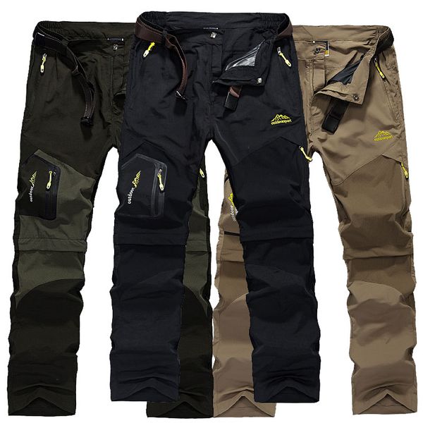 

new arrival summer outdoor waterproof hiking pants men,removable climbing trousers,quick dry trekking camping fishing pants, Black;green