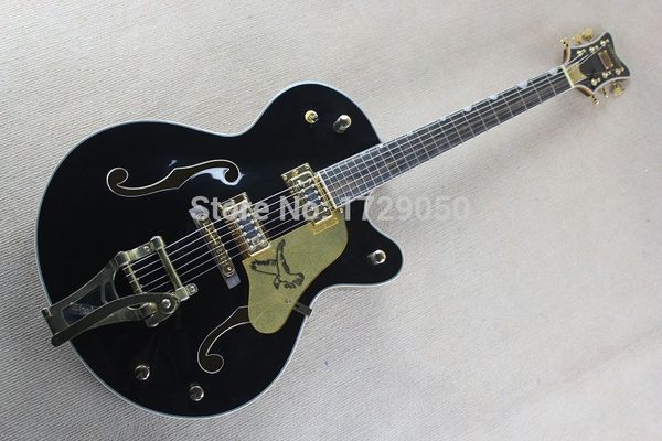 

oem бесплатная доставка высокое качество черный gret sch falcon 6120 semi полый корпус корейский тюнеры джаз электрогитара с bigb тремоло 11