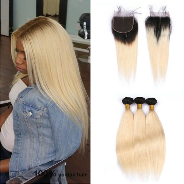 1b 613 Dark Root Blonde Brazilian Virgin Hair With Middle Part
