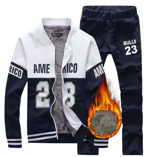 

wholesale-new winter mens sweat suits brand men fleece tracksuits sets sweatshirts vetements hoodie oversized jacket + pants sporting suit, Black