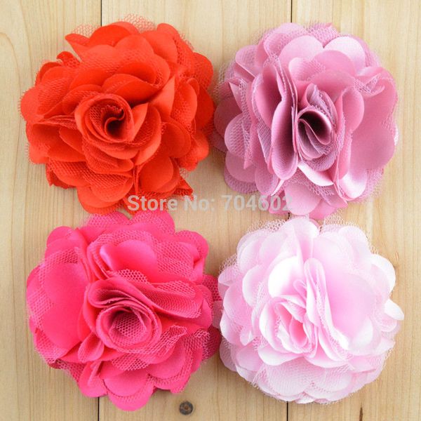 

selling 3" satin mesh silk flowers without hair clip accessories felt flowers corsage 50pcs/lot f21
