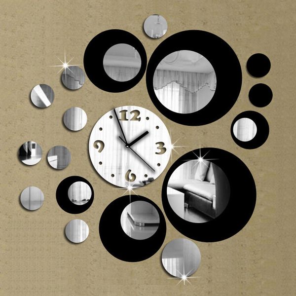 

wholesale- modern design diy 3d mirror wall clock sticker removable wall watch art home office decor