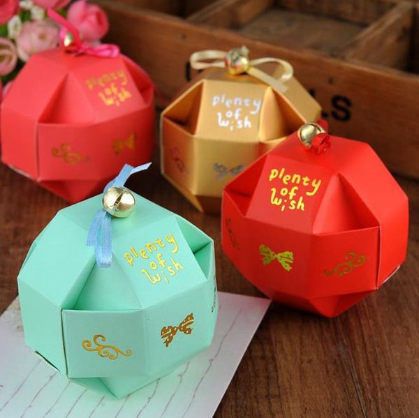 Caixas de bombons de favores de casamento chinês com fita Bell individualidade romântica Xmas casamento favores festa papel doces caixa de presente