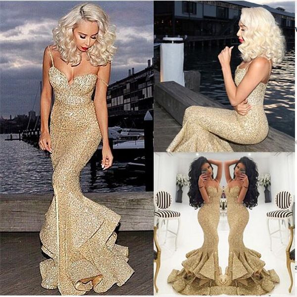 

Gold Sequins Mermaid Prom Dress 2019 Formal Evening Party Gowns Sparkle Great Gatsby Dress Sweetheart Sexy African Girls Gowns