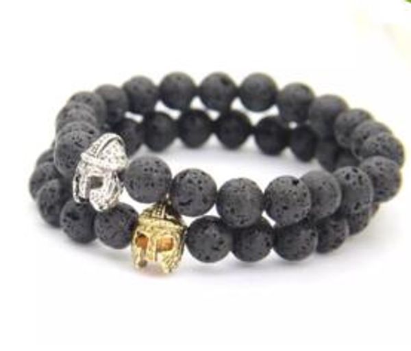

new design 8mm black lava energy stone with roman warrior helmet bracelet fashion spartan jewelry for mens gift 20 pcs ing