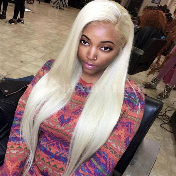 

Blonde full lace wig 10a grade european blonde hair 60 ilky traight gluele lace front wig for white women hipping