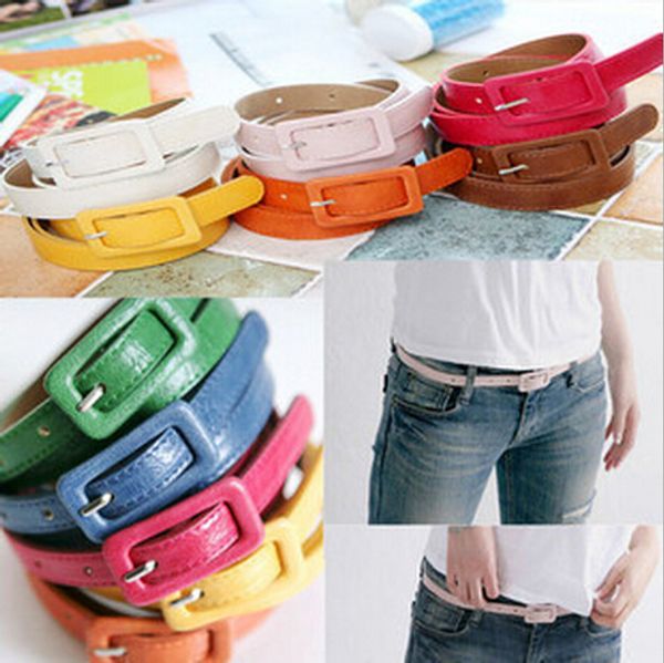 

wholesale- retail new 2016 woman's belt queer accessories women's square toe thin belt pin buckle chain candy color strap, Black;brown