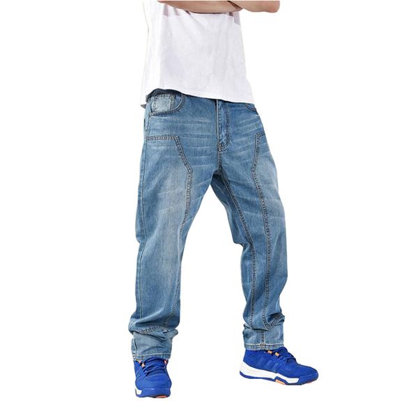 Atacado- ABOORUN 2016 Hip Hop Mens Baggy Jeans Plus Size Harem Denim Calças Jeans Skate para Masculino P7015