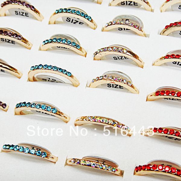 

charms 30pcs mix color czech rhiensotnes fashion womens engagement wedding gold rings wholesale jewelry lots a-200, Golden;silver