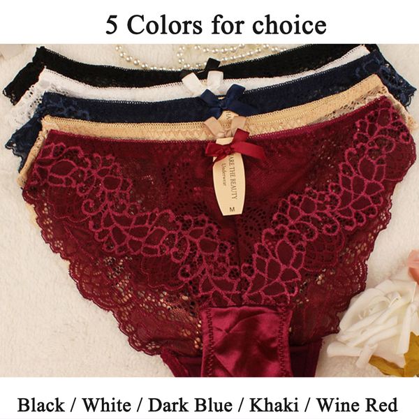 

ladies lace mesh seamless panties briefs underwear women fashion bowknot breathable close-fitting knickers lingerie underpants, Red;black