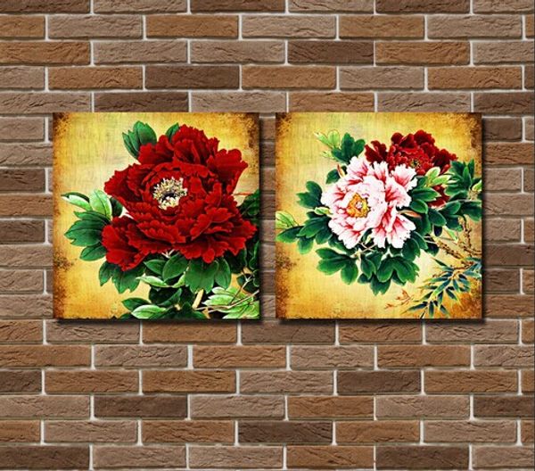 Duas imagens combinadas belas flores arte pintura em tela para decoração de parede casa pintados à mão sem moldura