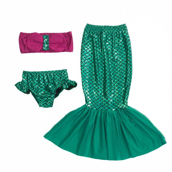 

3pcs lovely child bikini swimming suit swimmable mermaid tails costumes for girls halloween fancy princess cosplay dresses, Blue