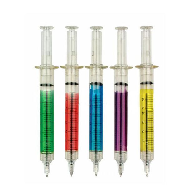 

injection type ball point pen 5pcs / lot doctor and nurse gift liquid pen color random transmission, Blue;orange