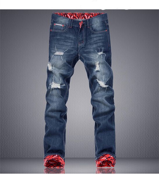 Großhandels- 2015 neue heiße für Männer dünne gerade beiläufige Freizeitjeans zerrissene Hip-Hop-Bikerjeans homme Denimhosen Overalls Cargohosen