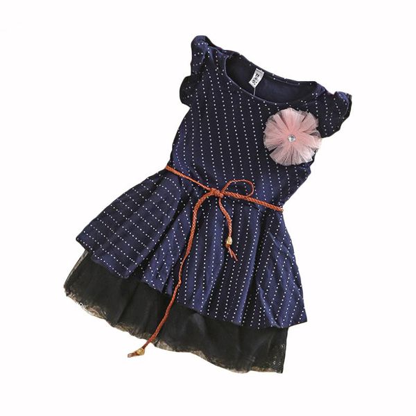 

children's clothing girl sleeveless a-line children belt dots dress girls college wind cotton dress 2 3 4 5 6 7 years old, Red;yellow