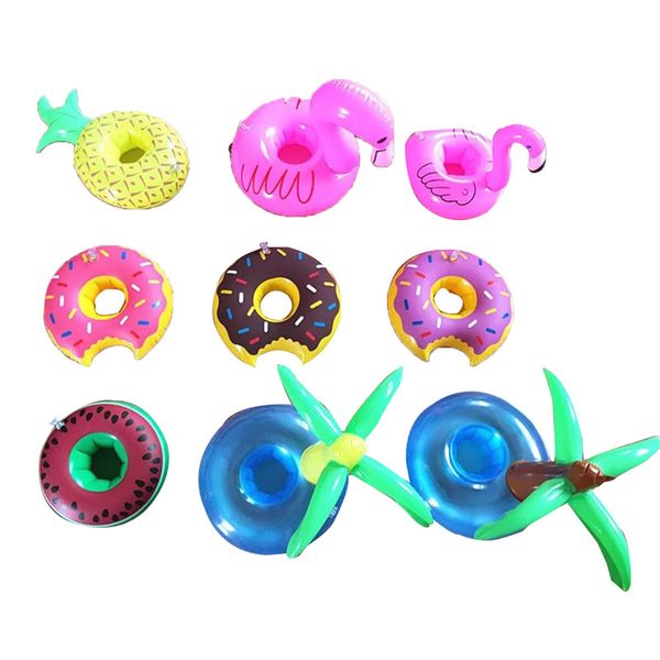 

PVC Inflatable Drink Cup Holder Donut Flamingo Watermelon Pineapple Lemon Coconut Tree Shaped Floating Mat Floating Pool Toys 3010001