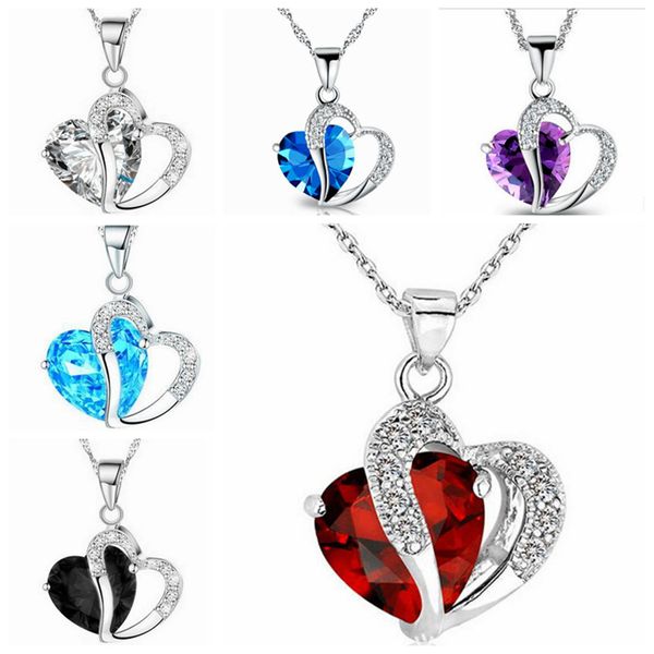 

2017 korean ladies peach heart-shaped crystal necklace clavicle chain sweater chain drop ing, Silver