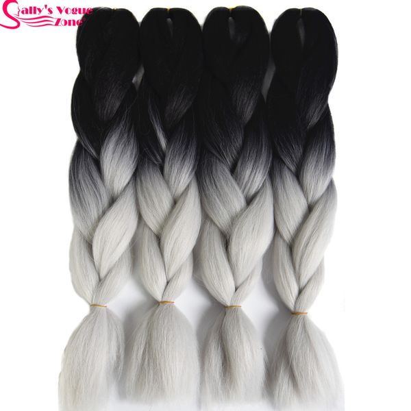 

wholesale- high temperature fiber synthetic hair extension ombre braiding hair 2 tone black silver grey color sallyhair 24inch jumbo braids, Black;brown