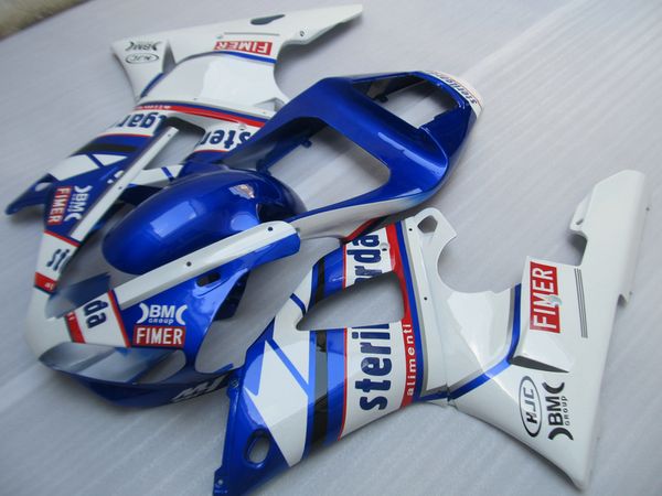 Satış sonrası vücut parçaları kaporta kiti Yamaha YZF R1 00 01 beyaz mavi kaportalar için set YZFR1 2000 2001 OT36