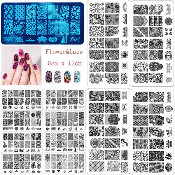 

wholesale- 10pcs/lot new black flower lace 6*12cm nail stamping plates konad stamping nail art manicure template nail stamp tools, White