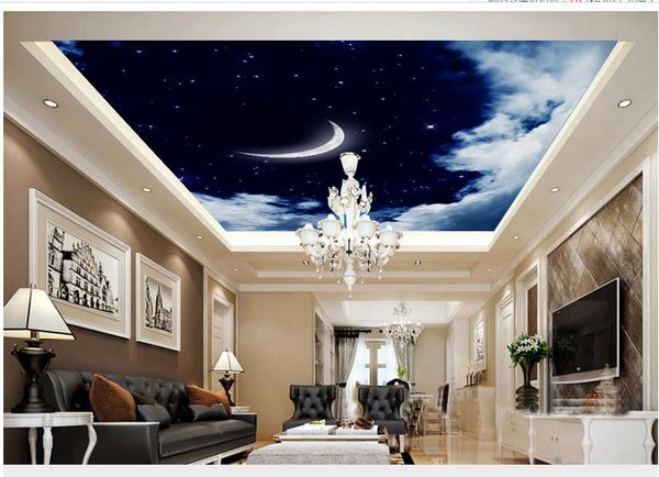 

new custom 3d beautiful 3d white clouds sky moon living room ceiling 3d ceiling murals wallpaper