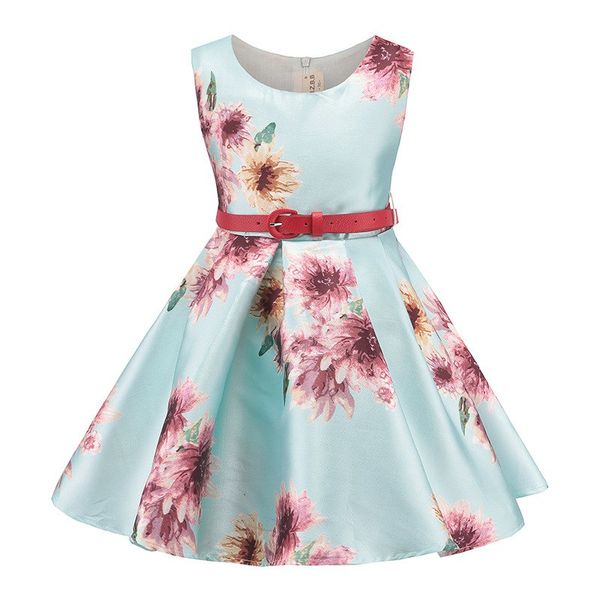 

2017 girls flower dresses kids casual clothes children summer princess dress high quaity with belt for 100-160cm, Red;yellow