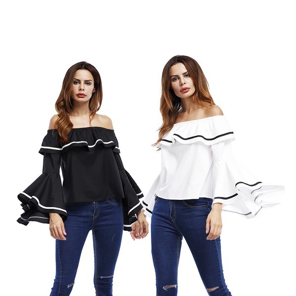 

2017 весна лето новая мода колокол рукав блузка рубашки повседневная элегантный Же