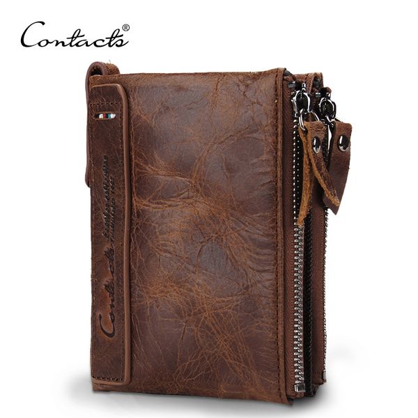 

wholesale- contact's genuine leather men wallet short coin purse small vintage wallet high quality, Red;black
