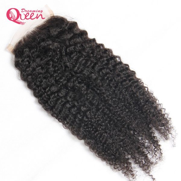 

mongolian afro curly lace closure mongolian human virgin hair closure bleached knots 4x4 hair closure natural color can be dyed, Black