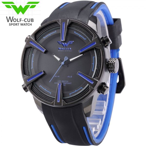 

Соединенные Штаты Люксовый Бренд WOLF-CUB Спортивные Часы Мужчины Relogio Masculino 3D Дизайн Силиконовой Лентой LED Цифровой Черный Кварцевые Мужские Часы