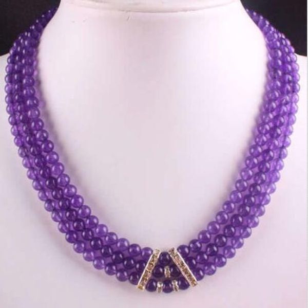 

pretty 3rows 6mm russican amethyst round beads necklace, Silver
