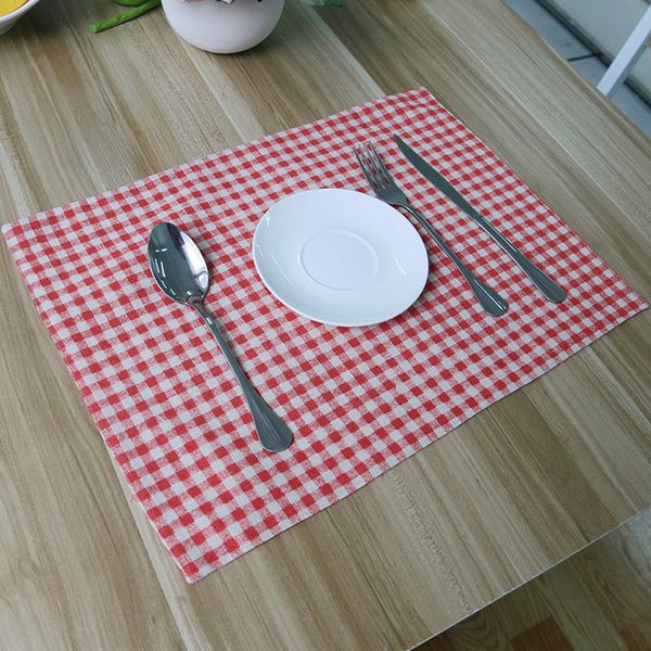 

wholesale- 4pcs zakka dining table mat set decoracao kitchen accessories manteles individuales jogo americano de jantar red plaid placemat