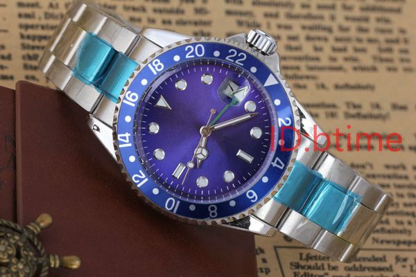 

luxury new gent's gmt ii 2 automatic mechanical self wind watches stainless steel dive blue black silver master 40mm mens watch wristwa, Slivery;brown