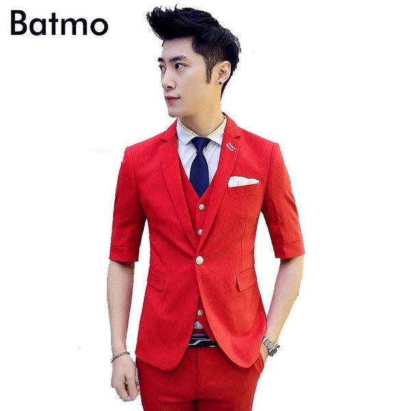 

wholesale- 2017 new summer casual red single breasted suit men,casual half sleeves blazer,wedding dress,(jackets+pants+vest, White;black