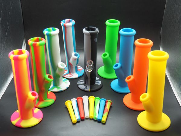 

MOQ=1pcs rich color silicone straight bong 10'' Portable Unbreakable Bongs Shisha Hookah Silicone Smoking Water Pipes Bongs Free Shipping