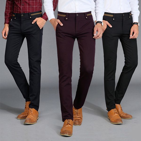 

wholesale- spring and autumn 2016 new mens business straight slim stretch cotton casual pants men trousers black blue red pants mk901