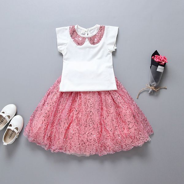 

pink sequined sets for girls summer dance clothing (+ skirt), baby kids wear, party clothes, wedding wear 5bn502ss-39, White