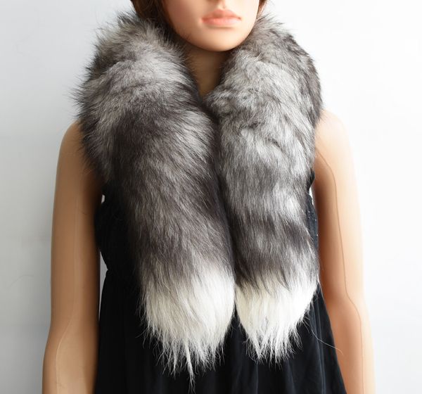 

collar warm fashion tail fur new fox winter real fur 100% scarf 2017 men&women holiday fox 90-100cm long gift vgcov, White;black