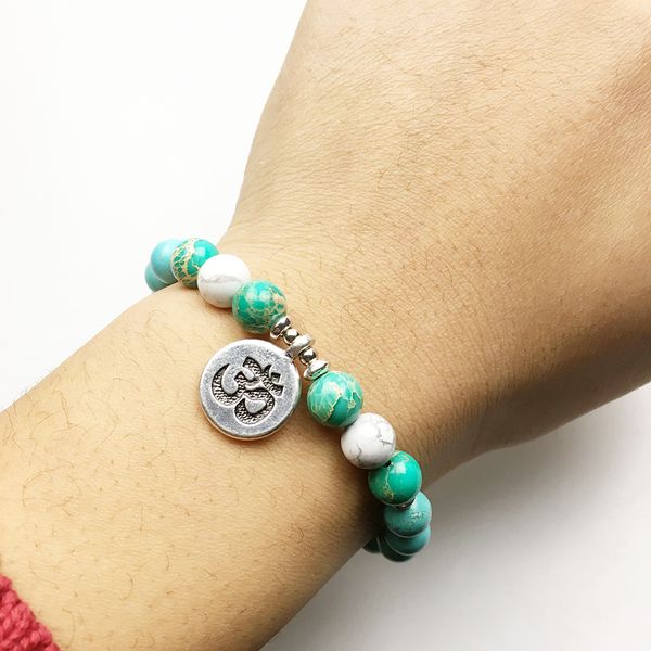 SN1159 Natura Braizl Blu Turchese Bracciale Ohm Bianco Howlite Jasper Yoga Braccialetto Moda Donna Gioielli Spedizione Gratuita