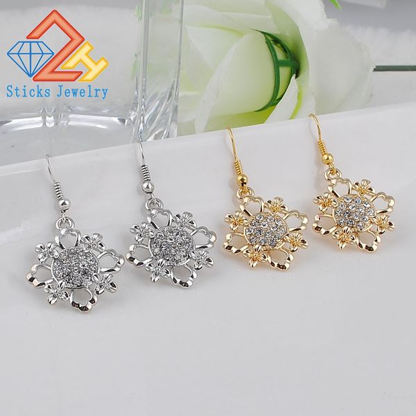 

charm earring the latest bride earrings hollow flower-shaped gold / white crystal earrings, Silver