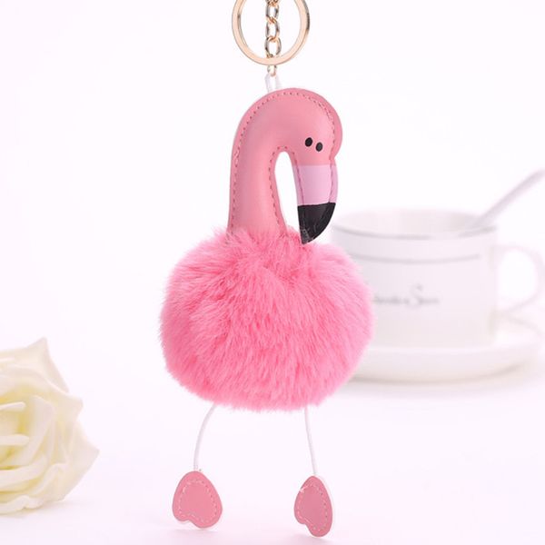 

new style europe united states popular selling flamingo hair ball women fur pu leather bag keychain animal hair ball pendant jewelry gifts, Slivery;golden