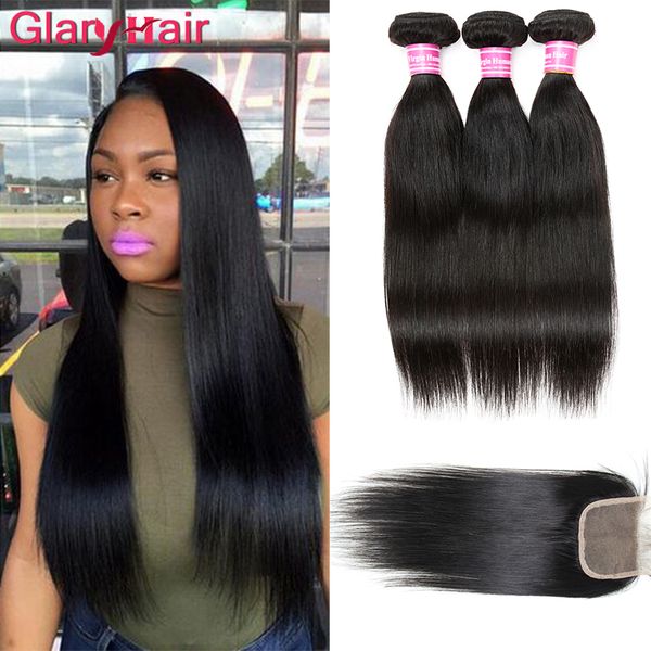 

wholesale unprocessed brazilian hair weave 3 bundles with closure remy human hair wefts with closure fast by dhl, Black;brown