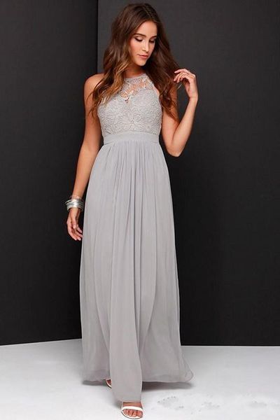 

2017 chiffon country lace grey a-line bridesmaid dresses for wedding long backless formal dresses party modest maid of honor dress, Blue;red